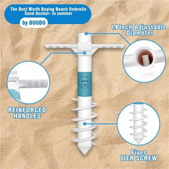Beach Umbrella Sand Anchor, Beach Accessories-Umbrella Base with 5-Spiral Screw - Picture 3 of 6
